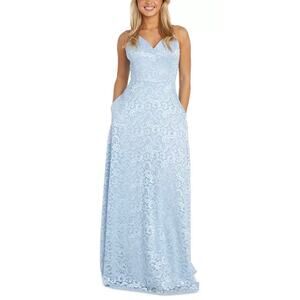 Nightway Ice Blue Glitter Lace Sweetheart Neck Strappy back Gown 8P NWT